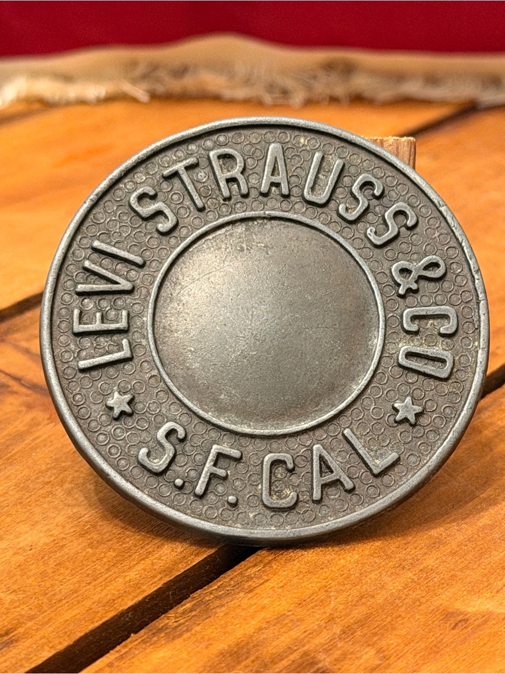 Vintage Levi's Round Metal Belt Buckle in Antique Gray Finish